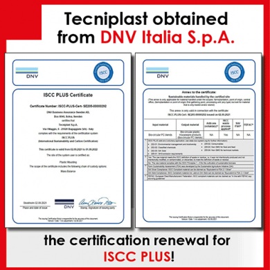 Tecniplast a obtenu le renouvellement du certificat ISCC Plus par DNV, une autre étape pour créer un monde meilleur.